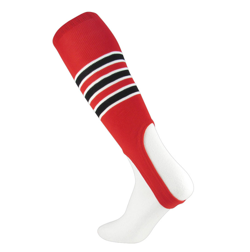 Red black white stripe stirrup socks